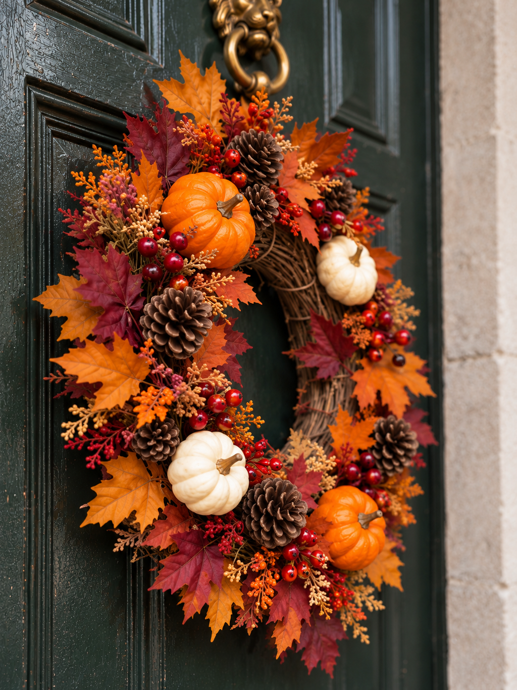 Ernte Herbstkranz mit Mini-Kürbissen, 40 cm - Seitenansicht